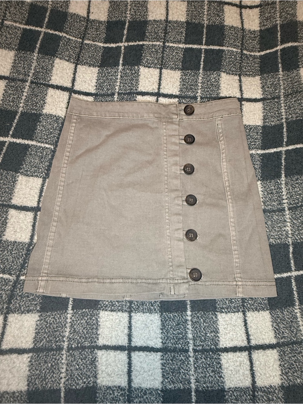 Altar'd State Button-Front Mini Skirt in Taupe